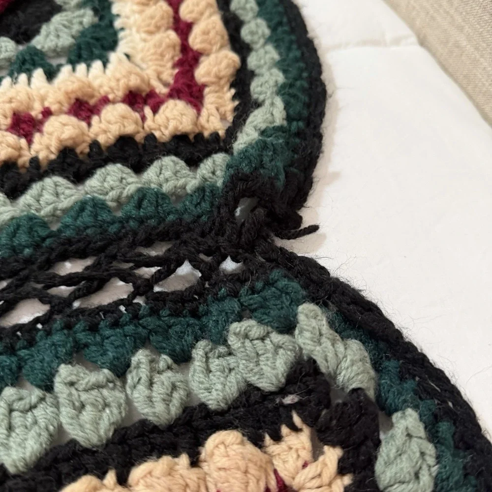 Hand Crocheted Granny Square Afghan Throw Blanket Floral 70